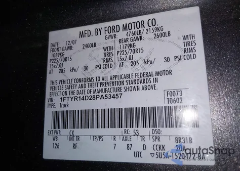 2008 Ford Ranger Xl/Xlt z USA, uszkodzony, nr VIN 1FTYR14D28PA53457